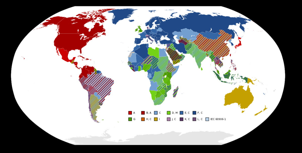 Штепсельная вилка электросети в разных странах мира