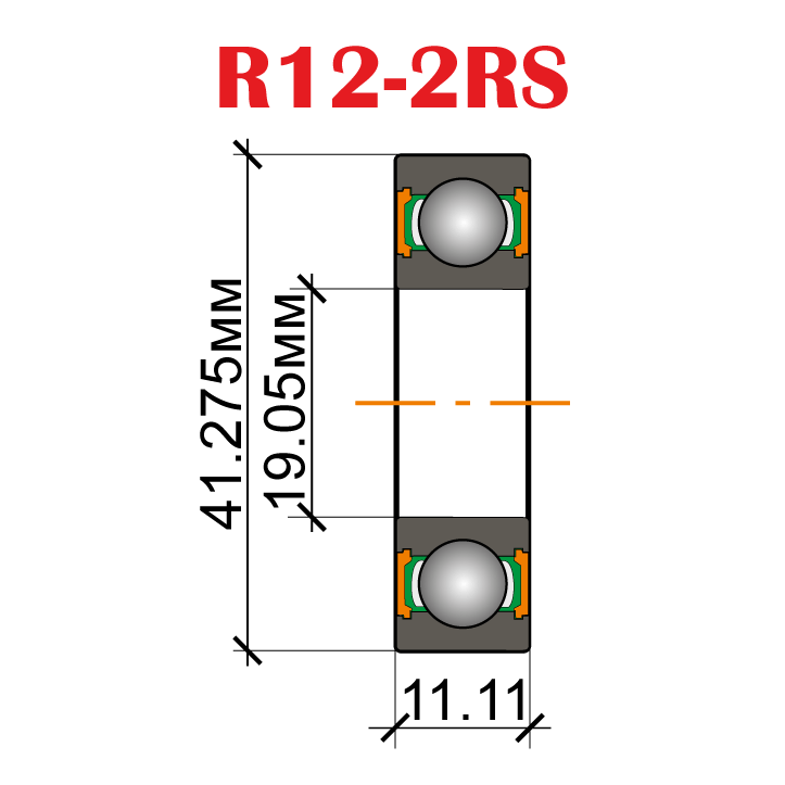 шарикоподшипник R12 2RS закрытый пластиковым пыльником с двух сторон
